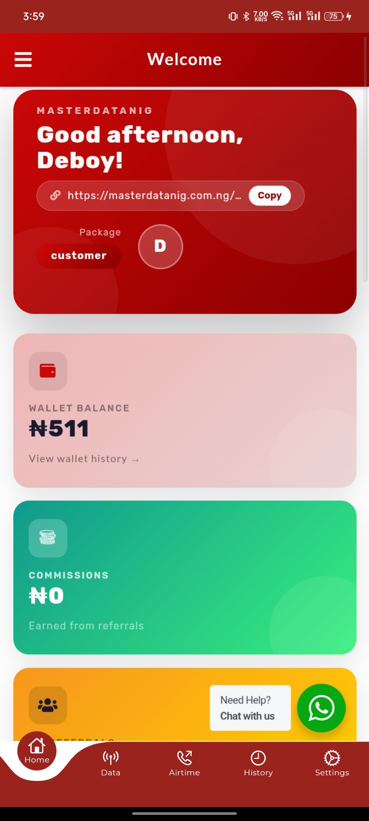 Master Data NIG mobile dashboard