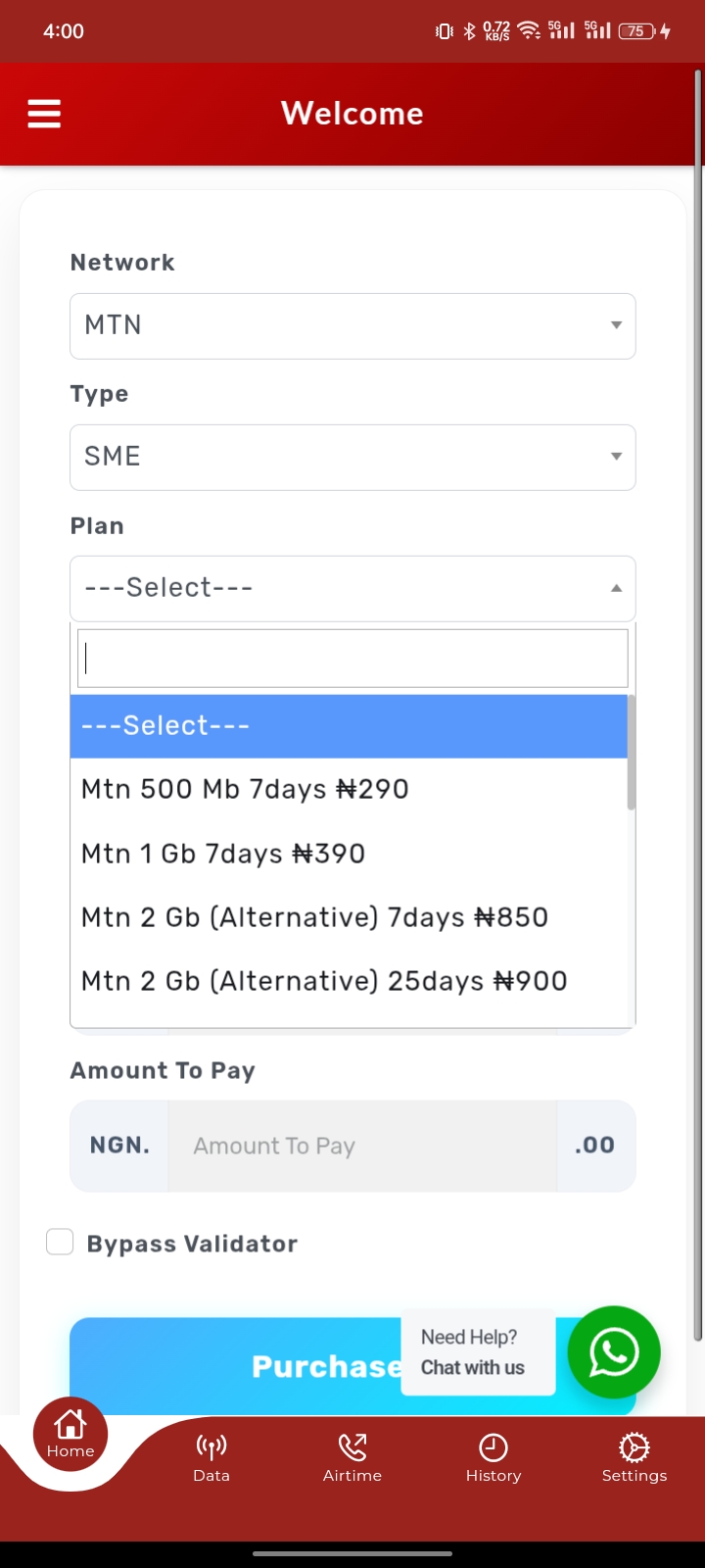 Master Data NIG service screen